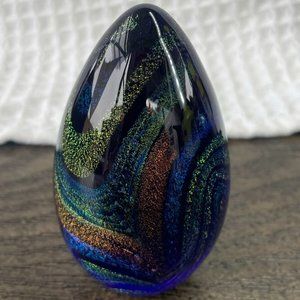COPY - Handblown Glass Paperweight egg by GES '95 Blue Bronze Gold